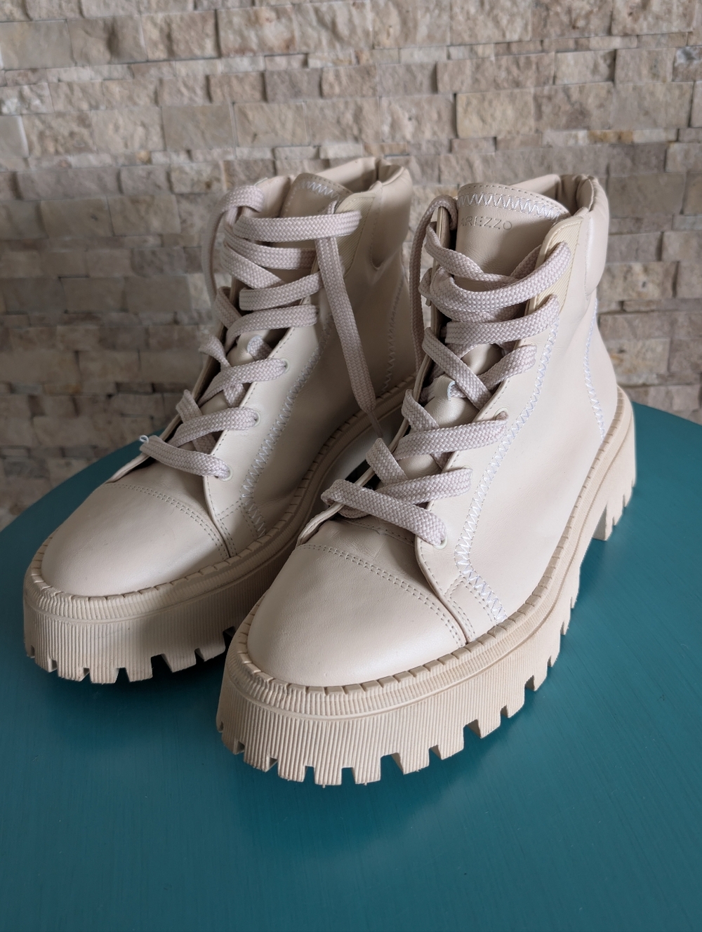 Arezzo Beige Chunky Combat Boots Minimalist Platform Lug Sole EU 42 US W 11.5 image 2